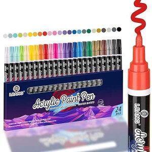 IJIANG Acrylic t Marker Pens-24 Colors Permanent Oil Based Acrylic t Pen, Medium Tip, Quick Dry and Waterproof Assorted Color t Pen for Metal, Wood, Plastic, Stone, Mugs, Canvas, Glass, Art Craft