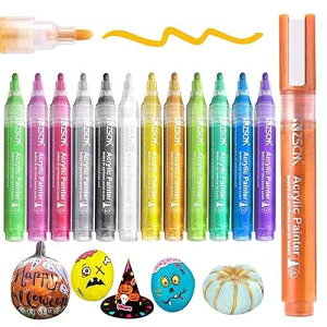 ZSCM QUALITY DECIDES THE FUTURE Paint Pens Acrylic Markers, ZSCM 12 Colors Paint Markers for Halloween Pumpkin Painting, Metallic Art Marker, for Adults Card Making, Rocks Painting, Wood Slices, Pumpkin Decoration