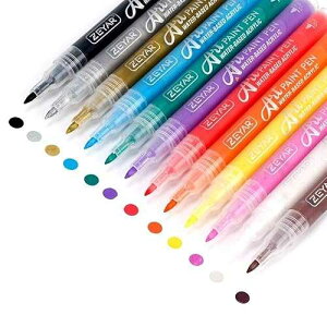 ZEYAR Acrylic t Pens, Extra Fine Point, AP Certified, 12 Colors, Water Based, Permanent & Waterproof Ink, Works on Rock, Wood, Glass, Metal, Ceramic and Non porous Surfaces (12 Colors)