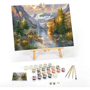 Ledgebay DIY t by Numbers Kit for Adults Framed Canvas: Beginner to Advanced t by Numbers Kit, Kits Include Acrylic t Set Brushes & Tabletop Easel (Rocky Mountain Campsite 12x16 Framed)