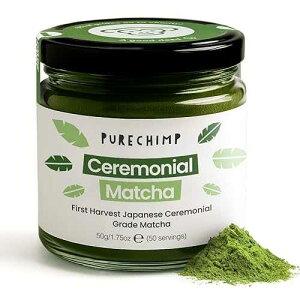 PureChimp Ceremonial Grade Matcha Powder 1.75oz. Pure Japanese Matcha Ceremonial Grade Tea, Shade-Grown in Kagoshima. Antioxidant-Rich Green Tea Powder for Lattes. Recyclable Glass Jar, Unsweetened