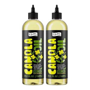 LifeOiL Canola Oil, Expeller-Pressed, Non-GMO, High-Heat Cooking Oil, 25.3 fl oz (750 mL), 2-Pack Squeeze Bottles