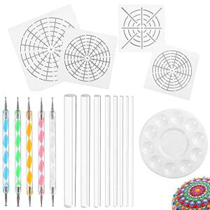 Whaline 18 Set Art Dotting Tools Mandala Dotting Tools Including 4 Mandala Stencils, 8 x Acrylic Rods, t Tray and 5 Double Sided Dotting Tools