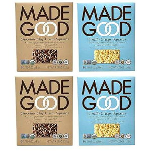 Made Good Organic Crispy Squares Variety Pack of 4 - Vanilla and Chocolate Chip Crispy Squares - Tree-Nut and Peanut-Free, Gluten-Free, Vegan, Kosher (12 Squares Per Flavor)