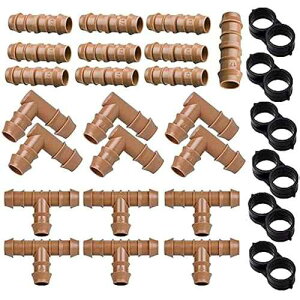 Arfun 28P Drip Irrigation Fittings Kit (17mm) for 1/2 Tubing (.600 ID), 10 Couplings, 6 Tees, 6 Elbows and 6 Tubing End Closure - Barded Connectors for Drip or Sprinkler Systems(28 Pieces Set)