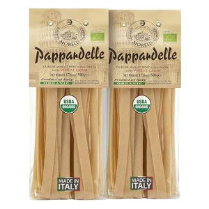 Morelli Organic Pappardelle Pasta Noodles - Imported Pasta from Italy, Wide Pappardelle Noodles, Gourmet Italian Durum Wheat Semolina With Wheat Germ - 17.6 oz (500 g) - Pack of 2