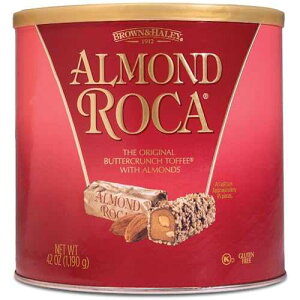 Brown & Haley Almond ROCA The Original Buttercrunch Toffee with Almonds Canister - Individually Wrapped Chocolate for Holiday Gift Basket - Gluten Free Kosher Chocolate Candy for Sharing, 42oz Pack of 1