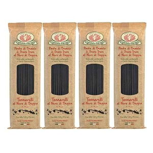 Rustichella d'Abruzzo Tonnarelli with Squid Ink, Long Italian Pasta with Cuttlefish, Ideal for Shellfish, Spicy Fish Sauce & Olive Oil Dishes, Authentic Flavored from Abruzzo Italy, 500g, 4-Pack