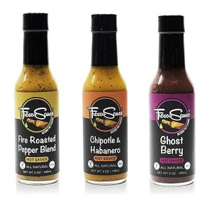 Hot Sauce Bundel Gift Box by Fresco Sauce 3 Pack - Fire Roasted Jalapeno - Serrano - Chipotle & Habanero - Chipotle - Habanero - Ghost Berry - Ghost - Blackberry - Cranberry Juice - Flavorful - All Natural- Vegan