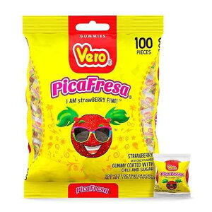 Vero PicaFresa - Strawberry Flavored Chewy Gummy Candy Treats - 100 Piece - (1 LB, 5.15 Ounces Each) - Individually Wrapped Mexican Candy Perfect for Pi atas, Halloween, and More