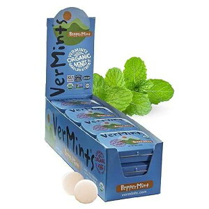 VerMints Organic Breath Mints PepperMint Candy Mints for Real Long-Lasting Flavor, Travel Size Tin - Non-GMO, Nut Free, Gluten Free, Vegan, Kosher Peppermints - .63oz/18g Tins (Pack of 12)