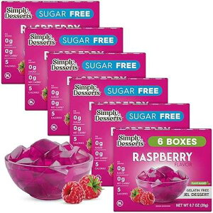 Simply delish �i�`�������A�V���K�[�t���[ ���Y�x���[ �W�F�� �f�U�[�g�A0.7 �I���X�A6 �p�b�N Simply Delish Simply Desserts Sugar-Free Raspberry Jel, 6-Pack ? Vegan Dessert, Keto Snacks, Diabetic Friendly & Kosher, 1.7 Oz Ea