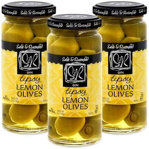 Tipsy Olives - Green Olives Stuffed with Lemon - Large Cocktail Olives in Gin for Cocktail Garnish, Bloody Mary Condiments, Martini Stuffed Olives, Olive Bar - Sable & Rosenfeld - 5 oz (Pack 3)