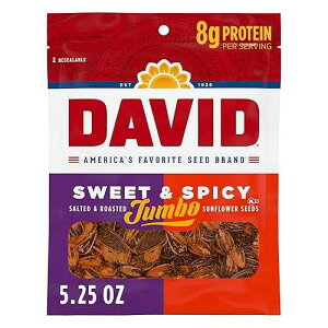 DAVID Seeds ���[�X�g���ĉ��Ђ������Â��ăX�p�C�V�[�ȃW�����{�q�}�����̎�A�P�g�t�����h���[�A5.25 �I���X (1 �p�b�N) DAVID Jumbo Sunflower Seeds, Sweet and Spicy Flavor, 5.25 oz.