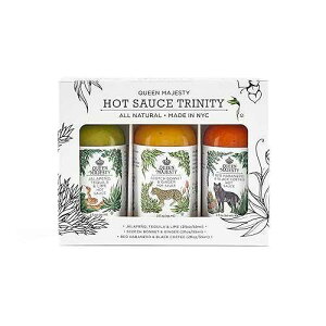 Queen Majesty 2OZ HOT SAUCE SAMPLER, Mini 2 oz - Jalapeno, Scotch Bonnet, Red Habanero/Award Winning Sauces - All Natural, Kosher, Vegan, Gluten Free, No Sugar, Made In NYC - Seen on Hot Ones