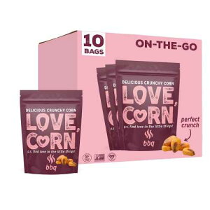 LOVE CORN BBQ 1.6oz x 10 Bags - Delicious Crunchy Corn - Healthy Family Snacks - Gluten Free, Kosher, NON-GMO - Alternative for Chips, Nuts, Crackers & Pretzels - Perfect for Charcuterie Boards
