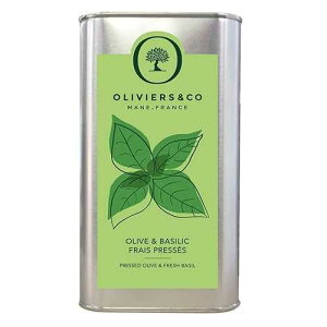 Cold Pressed Basil Olive Oil by Oliviers & Co | Italian EVOO from Puglia | Gourmet Holiday Gift for Pasta, Caprese & Pesto | Extra Virgin Olive Oil with Fresh Basil | 33.6 Fl Oz Tin Can