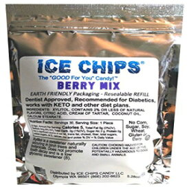 ICE CHIPS バーチウッド キシリトール キャンディ、5.28 オンスの大きな再密封可能なポーチ入り。低炭水化物＆グルテンフリー（ベリー） ICE CHIPS Birchwood Xylitol Candy in Large 5.28 oz Resealable Pouch; Low Carb & Gluten Free (Berry)