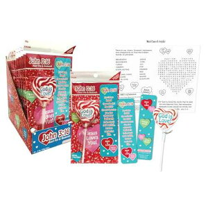 Scripture Candy, John 3:16 Cherry Flavored Heart Pop, Bookmark & Activity Set, 12 Count