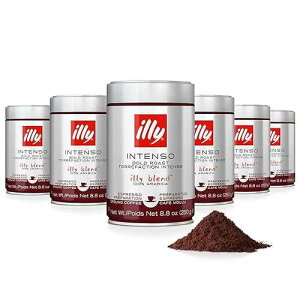 illy Ground Espresso Coffee, Intenso Dark Roast, 100% Arabica, Premium Italian Coffee, Pre-Ground for Espresso Machines, 8.8oz, 6 Pack