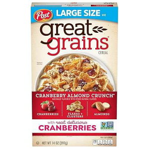 Great Grains Cranberry Almond Crunch Breakfast Cereal for Adults, Dried Cranberries and Almonds, Made with Whole Grain, Non-GMO, Heart Healthy, 14 OZ Box