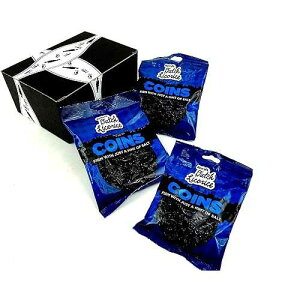 Gustaf's Black Licorice Coins�A5.2�I���X�o�b�O�A�u���b�N�^�C�{�b�N�X���� (3�p�b�N) Black Tie Mercantile Gustaf's Black Licorice Coins, 5.2 oz Bags in a BlackTie Box (Pack of 3)