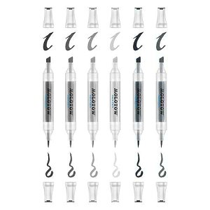 MOLOTOW Aqua Twin Marker Grey Set 1, Brush and Chisel Nib, Assorted Colors, 6 Marker Set, 1 Set Each (729.303)