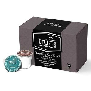 TRUCUP trucup Low Acid Coffee K-Cups - Bold + Medium Roast - Single Serve Coffee Pods - Can Be Gentle on the Stomach (48 Count)