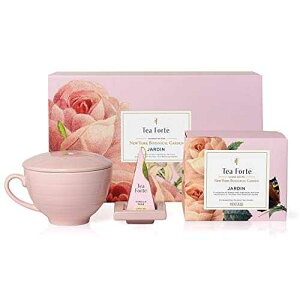 Tea Forte Jardin �M�t�g�Z�b�g �s���N�̃J�t�F�J�b�v�A�e�B�[�g���C�A����̃s���~�b�h�e�B�[�C���t���[�U�[�o�b�O10�t�� Tea Forte Jardin 3-Piece Premium Tea Gift Set with Rose Pink Cafe Cup with Lid, Tea Tray