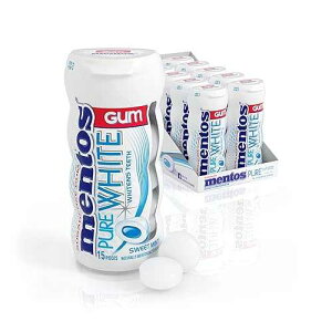 Mentos Pure White Sugar-Free Chewing Gum with Xylitol, Sweet Mint, 15 Piece Bottle (Bulk Pack of 10)