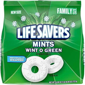 LIFE SAVERS Wint O �O���[�� �~���g �n�[�h �L�����f�B�[�A26 �I���X �t�@�~���[ �T�C�Y �o�b�O LIFE SAVERS Wint O Green Mint Hard Candy, 26-Ounce Family Size Bag