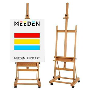MEEDEN Large Studio H-Frame Beech Wood Artist Easel - Adjustable Movable Tilting Easel, Floor Painting Easel Stand, Holds Canvas Art up to 48