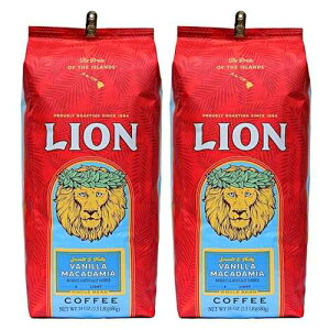 Lion Coffee, Arabica Coffee Beans, Light Roast Whole Bean Coffee, Vanilla Macadamia Flavor, A Taste of Aloha, 24 Ounce Bag (Pack of 2)