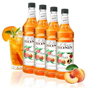 ���i�� �t���[�o�[�V���b�v�A�s�[�`�A33.8 �I���X �y�b�g�{�g�� (4 �p�b�N) Monin - Peach Syrup, Fresh and Juicy Flavors, Great for Iced Teas, Lemonades, and Sodas, Non-GMO, Gluten-Free (1 Liter, 4-Pack)