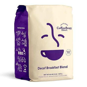 Coffee Bean Direct Decaf Breakfast Blend, Whole Bean Coffee, Mixed Roast Level, Smooth and Mellow, 5-Pound Bag