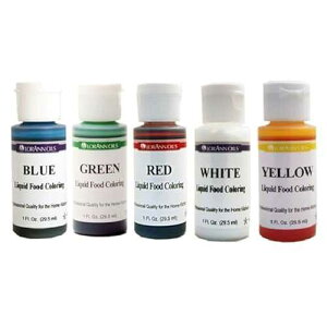 LorAnn �t�̐H�i���F�� - ���F - 1�I���X�̃X�N�C�[�Y�{�g��5�{�Z�b�g LorAnn Oils LorAnn Liquid Food Coloring - Primary Colors - Set of Five 1 ounce squeeze bottles