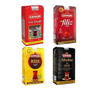 CAYKUR Premium Turkish Black Tea Bundle, Filiz, Caycicegi, Altinbas & Rize, Traditional Loose Leaf Black Tea, Set of 4 each 500g / 17.6 Oz