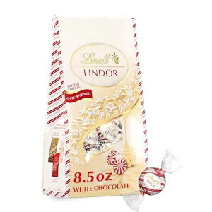 Lindt Lindor �y�p�[�~���g �z���C�g �`���R���[�g �g�����t�A8.5 �I���X Lindt LINDOR White Chocolate Peppermint Truffles, White Chocolate Candy with Smooth Peppermint Truffle Center, 8.5 oz. Bag