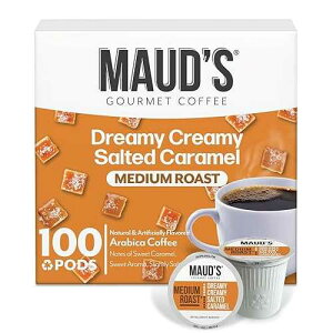 Maud's Salted Caramel Flavored Coffee Pods, 100 ct, Medium Roast Flavored Coffee in Recyclable Single Serve Pods ? 100% Arabica Beans, Compatible with Keurig K Cups Maker