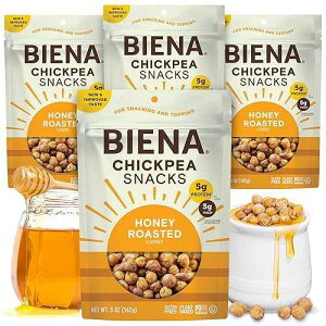 BIENA ���`�q�g�݊������[�X�g�Ђ悱���X�i�b�N�A�n�j�[���[�X�g�A5�I���X (4�p�b�N) BIENA Chickpea Snacks - Crunchy Roasted Chickpeas - High Fiber Protein Snacks for Adults and Kids - 4-Pack, 5 Ounce Bags - Honey Roasted