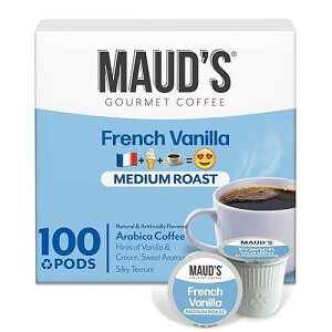 Maud's French Vanilla Coffee Pods, 100 ct, Medium Roast Coffee in Recyclable Single Serve Pods ? 100% Arabica Coffee, Compatible with Keurig K Cups Maker