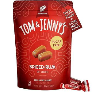 Tom & Jenny's Sugar Free Candy Soft Caramels Individually Wrapped - Sea Salt & Vanilla - Low Net Carb Keto Zero Sugar Candy with Allulose & Maltitol (Spiced Rum Chewy Caramels) 1 Pack