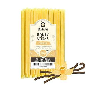 ? ?? 50?? (???) The Honey Jar Vanilla Flavored Honey Sticks - Pure Honey Straws For Tea, Coffee, or a Healthy Treat - One Teaspoon of Flavored Honey Per Stick - Made In The USA with Real Honey - (50 Cou