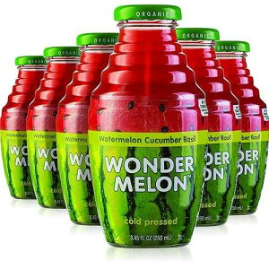 Wonder Melon Organic Watermelon Juice with Cucumber & Basil, 8.45oz (6 Pack) 100% Juice, Cold Pressed, Best By: 6/27/2026