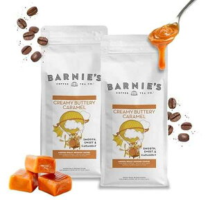 BARNIE'S COFFEE TEA CO. Barnie's Creamy Buttery Caramel Ground Coffee with Smooth and Sweet Caramel Flavor, Medium Roasted Arabica Coffee Beans, Gluten and Nut Free, 12 oz Bag (Pack of 2)