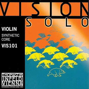 Thomastik Vision Solo 4/4 �o�C�I�������Z�b�g - �~�f�B�A���Q�[�W - �V���o�[���E���h D ���t�� Thomastik-Infeld Thomastik Vision Solo 4/4 Violin String Set - Medium Gauge - with Silver Wound D String