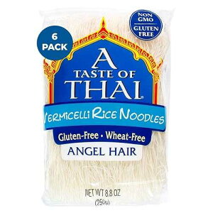 A Taste of Thai Vermicelli Rice Noodles (Angel Hair) Restaurant-Quality Thai Flavor in Minutes Vegan, Gluten-Free, Wheat Free, Non-GMO Perfect for Stir-Fries, Soup & Asian Dishes 8.8 oz, Pack of 6