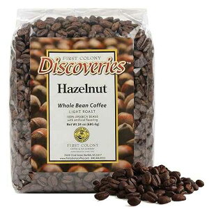 First Colony �S���R�[�q�[�A�w�[�[���i�b�c�A24 �I���X First Colony Hazelnut Whole Bean Coffee, Light Roast, 100% Arabica Beans, 24oz Bag, Rich Hazelnut Flavor with Mild Sweetness for Home Brewers & Cafes, Hand-Roasted i