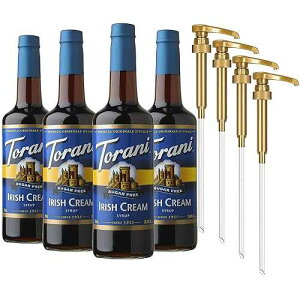 Torani �V���K�[�t���[�V���b�v�A�y�p�[�~���g�A25.4 �I���X Torani Sugar Free Coffee Syrup, Irish Cream Syrup for Drinks, Zero Calorie, Glass Bottle 4-Pack, Pumps Included, 25.4 Fl Oz Ea