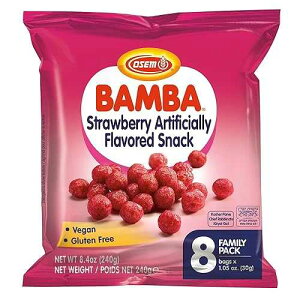 Bamba Strawberry Snacks �I�[���i�`�������X�C�[�g���b�h�X�g���x���[�o���o�R�[���p�t�A1.05�I���X�o�b�O�A(8�܂̃t�@�~���[�p�b�N) Osem Bamba Strawberry Flavored Snack - All Natural Sweet Red Strawberry Bamba Corn 